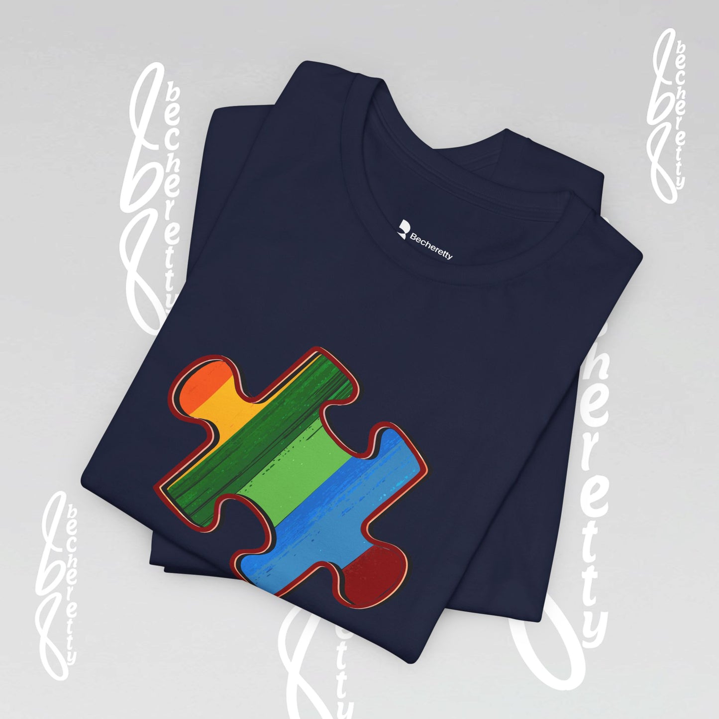 Colorful Puzzle Piece Tee - Art Graphic Becheretty - Support Autism Awareness, and Neurodiversity