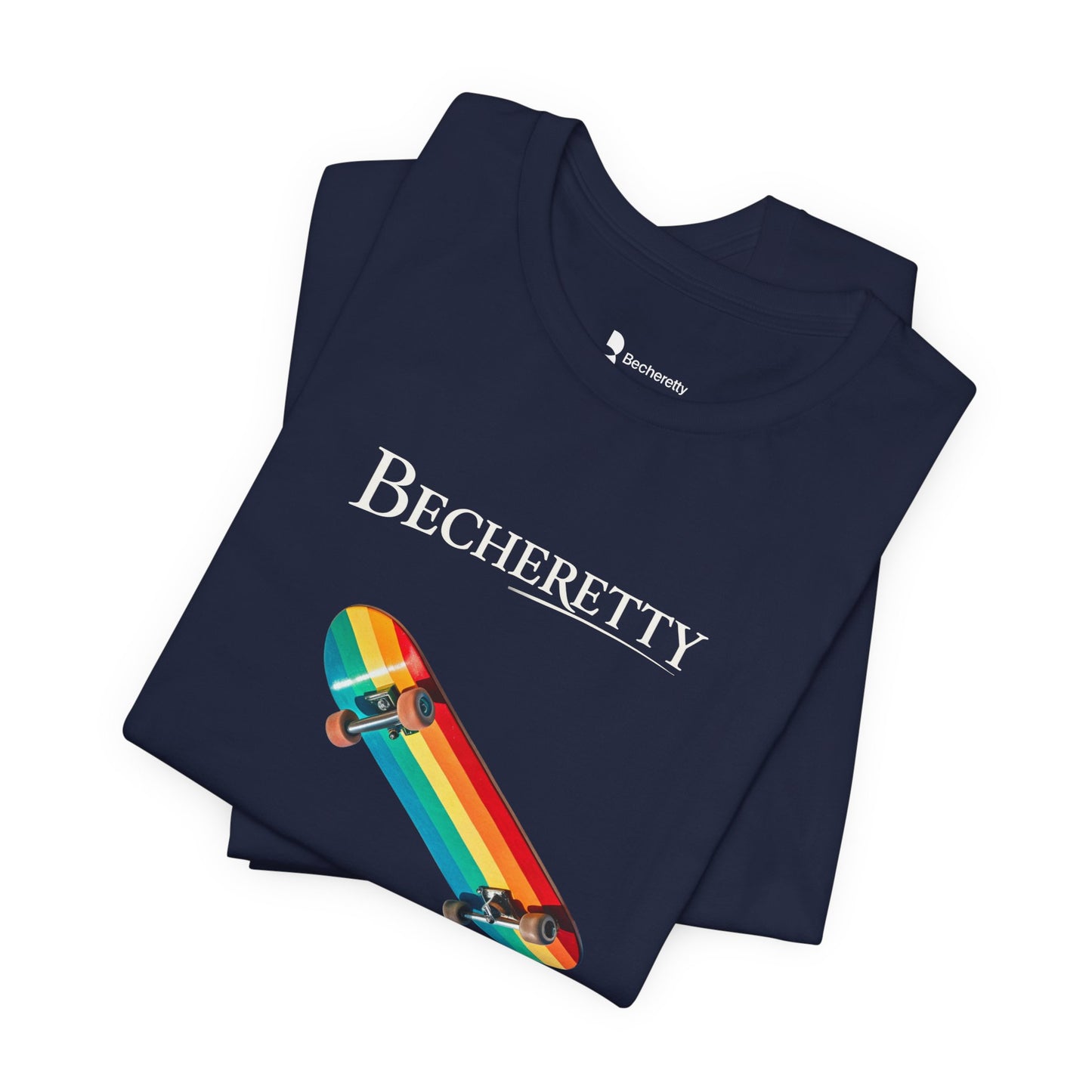 Rainbow Skateboard Tee - Becheretty design, perfect gift for skater lovers.