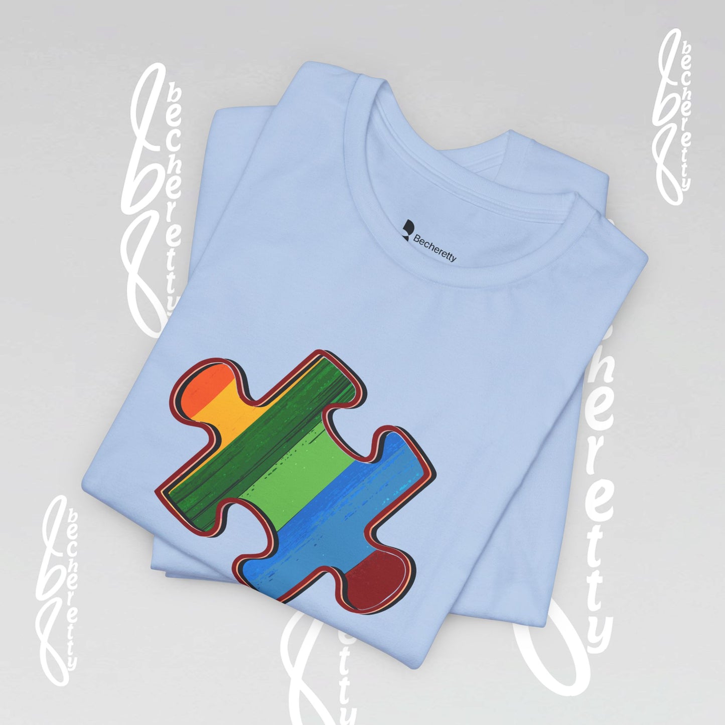 Colorful Puzzle Piece Tee - Art Graphic Becheretty - Support Autism Awareness, and Neurodiversity