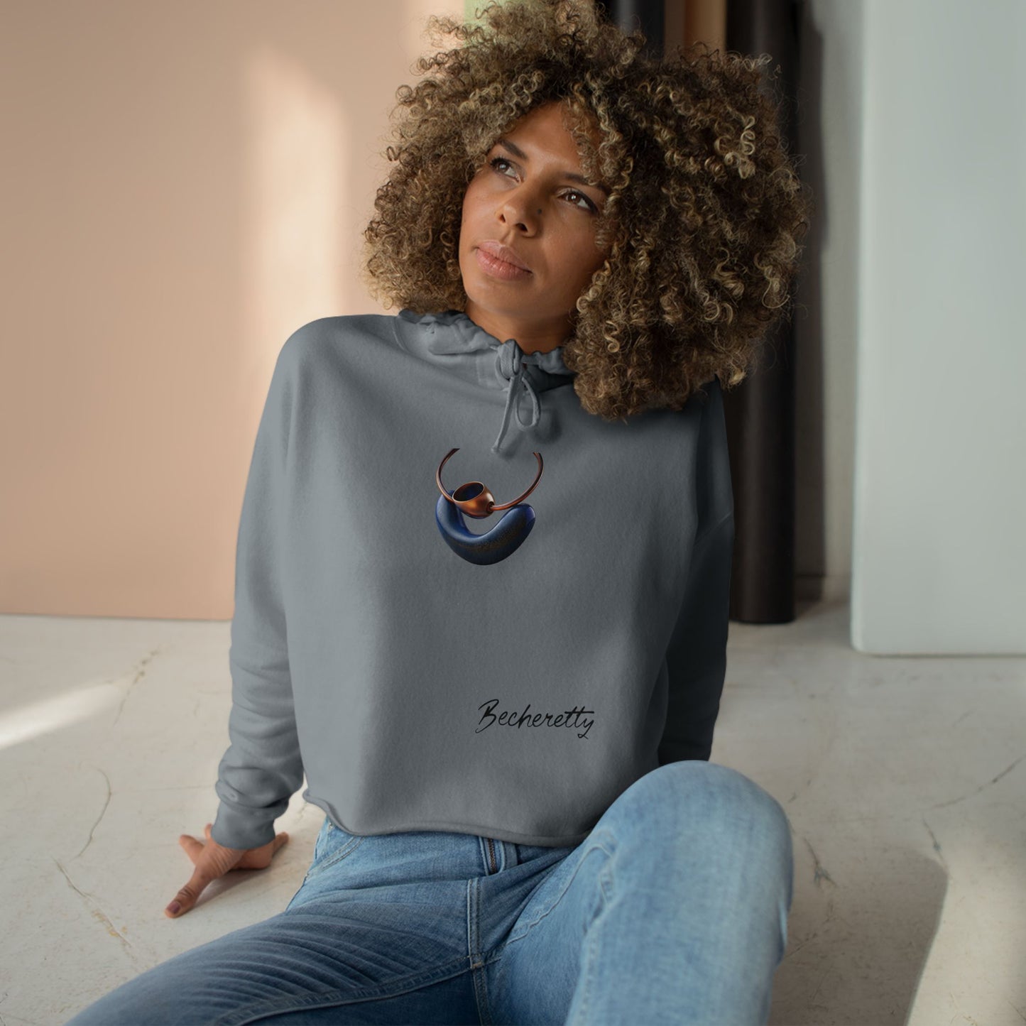 Trendy Crop Hoodie with Artistic Necklace Design Becheretty - Fashionable Sweatshirt, Gift for Her, Casual Wear, Stylish Loungewear
