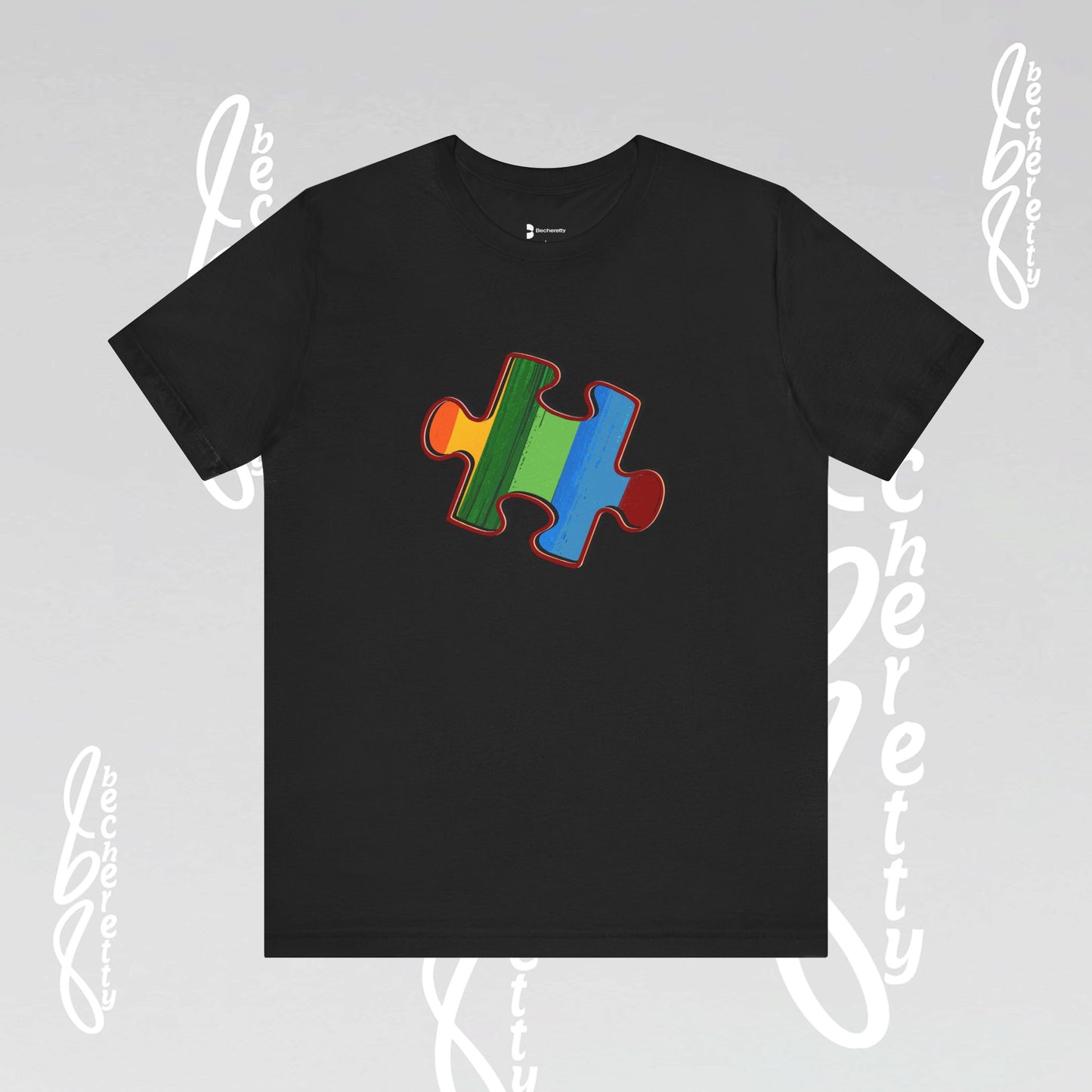 Colorful Puzzle Piece Tee - Art Graphic Becheretty - Support Autism Awareness, and Neurodiversity