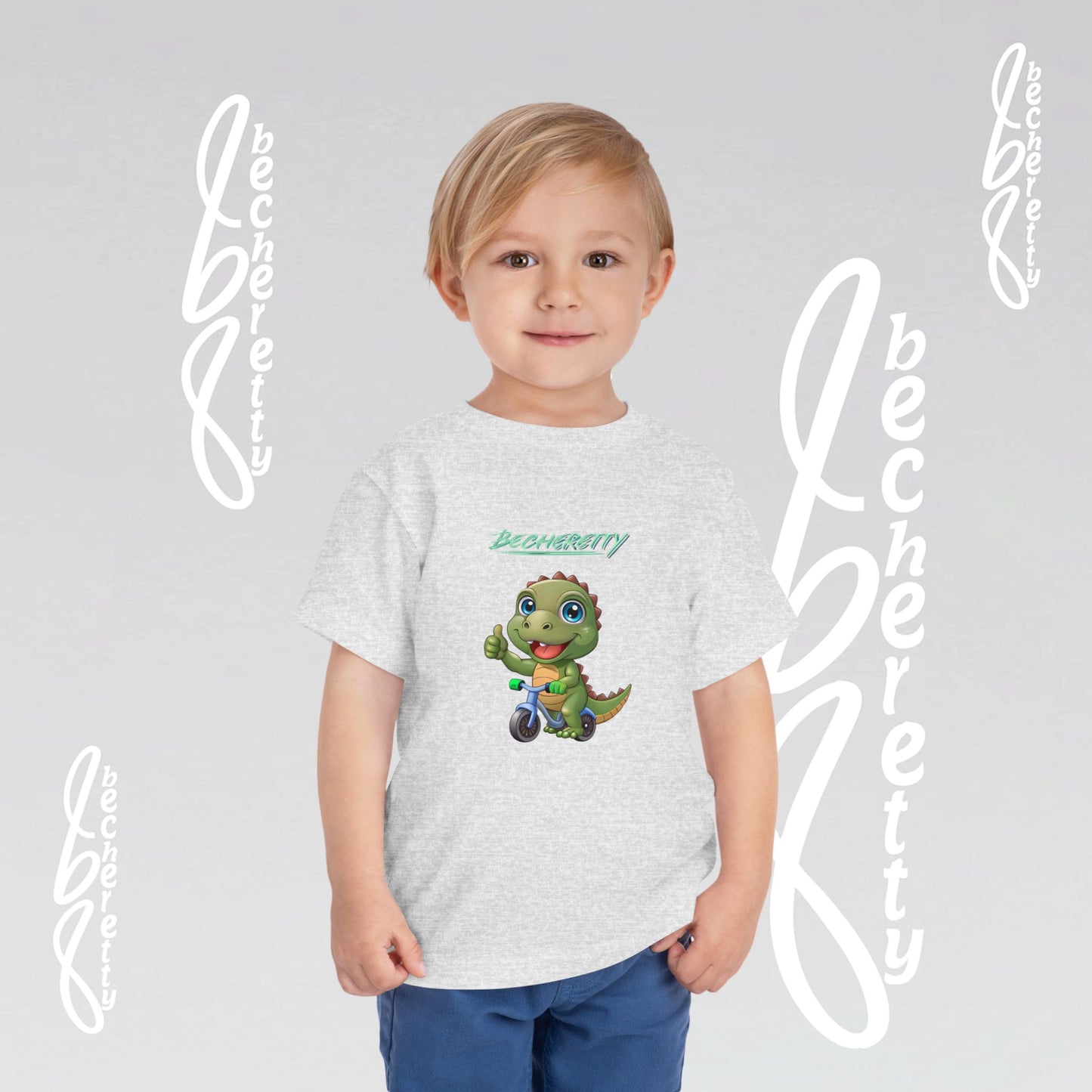 Toddler T-Shirt with a Cute Dino - Becheretty Playful Design Tee - Birthday Gift Idea
