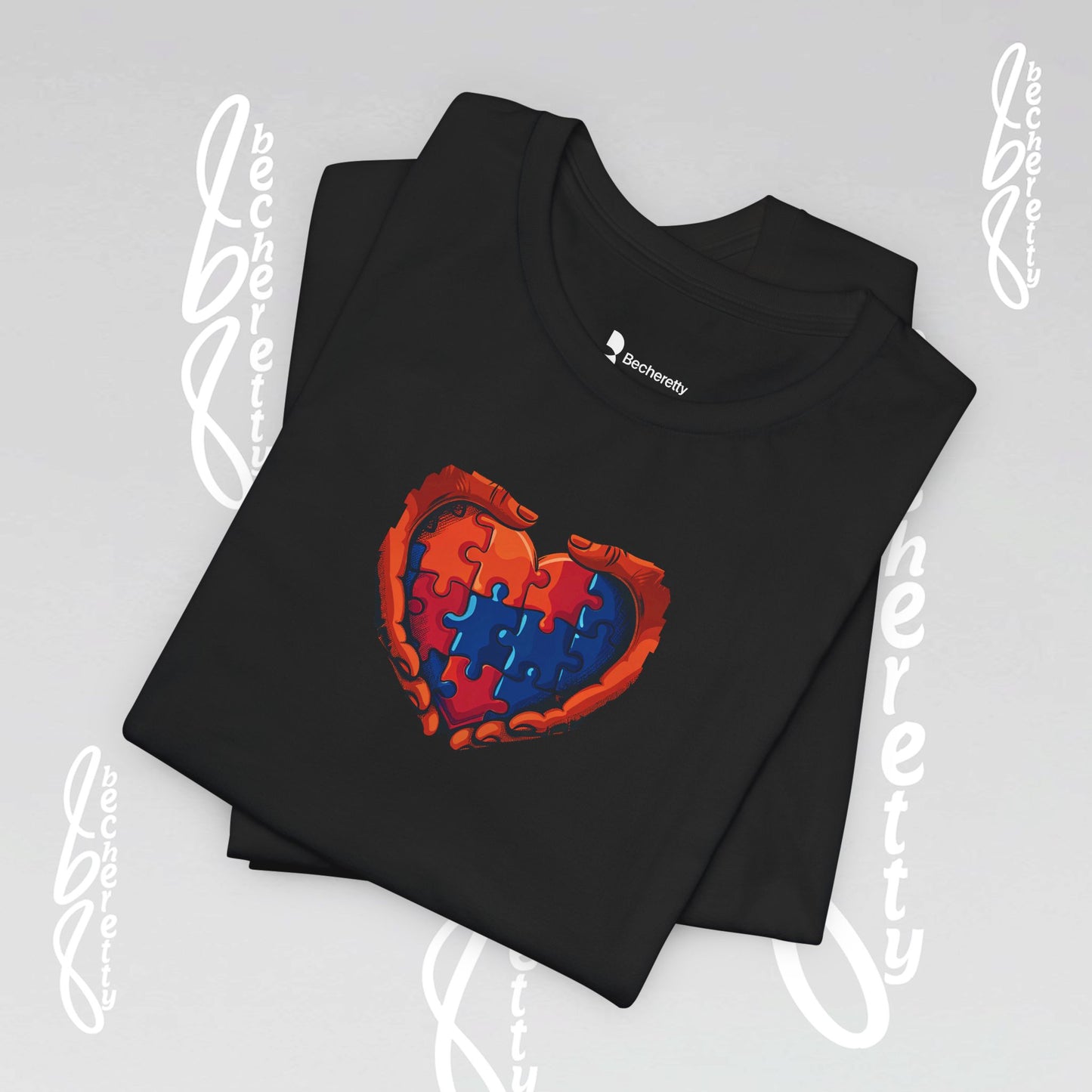 Colorful Puzzle Heart T-Shirt - Graphic Becheretty - Celebrating neurodiversity - Your tee, their voice.