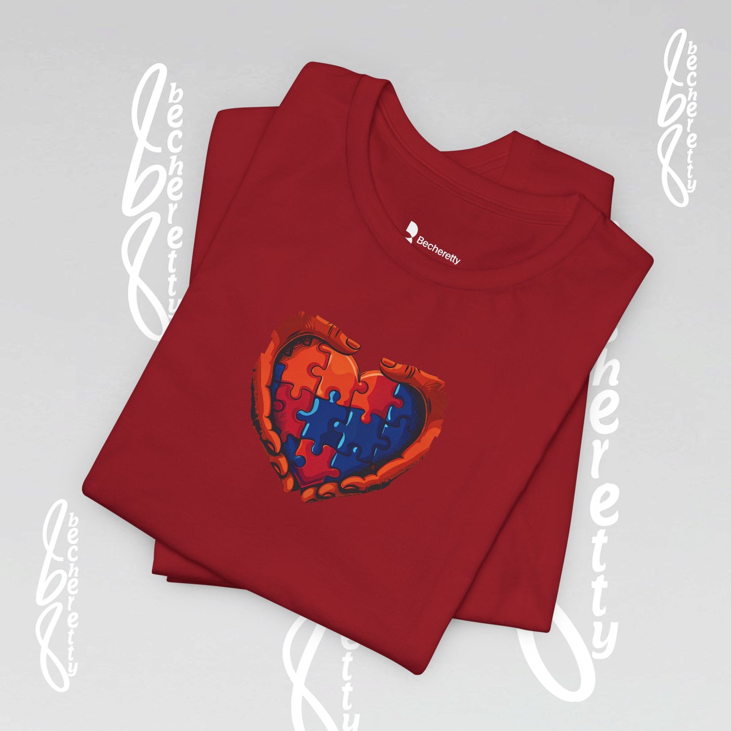Colorful Puzzle Heart T-Shirt - Graphic Becheretty - Celebrating neurodiversity - Your tee, their voice.