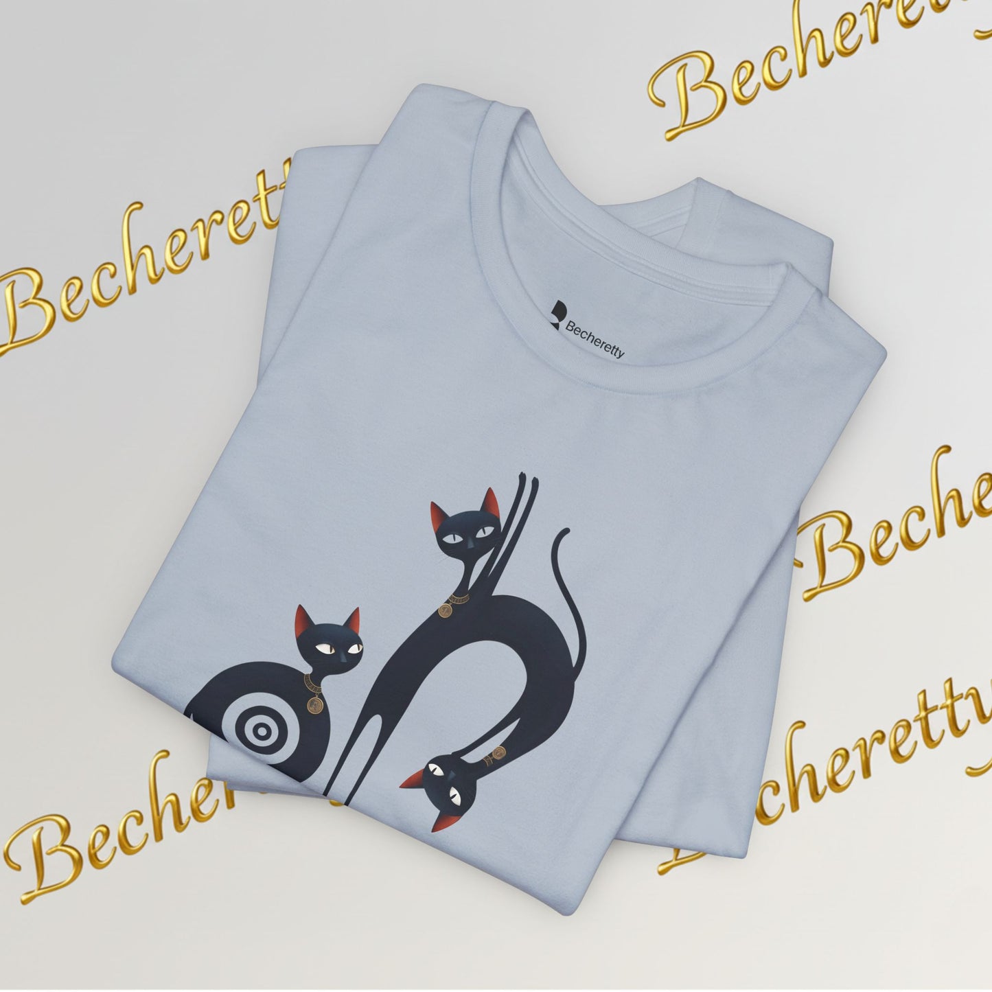Graphic T-Shirt "Cat Trio" Design Surrealist & Minimalist Becheretty - Artful presence , casual wear.