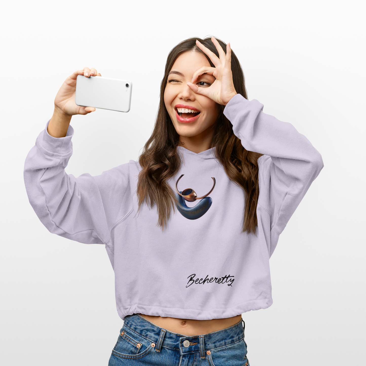 Trendy Crop Hoodie with Artistic Necklace Design Becheretty - Fashionable Sweatshirt, Gift for Her, Casual Wear, Stylish Loungewear