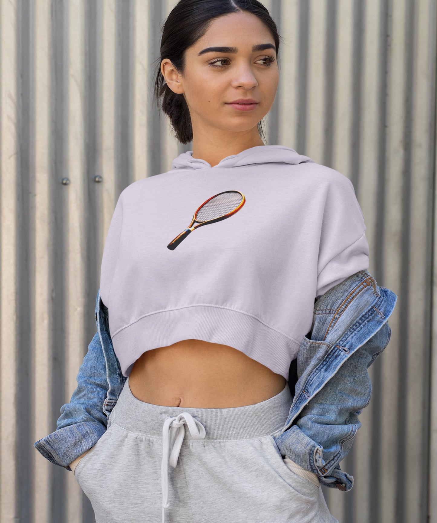 Crop Hoodie with a tennis racket on it - Becheretty Graphic - Sporty Sweatshirt - Tennis Lover Gift, Casual Style, Tennis Apparel, Workout Hoo