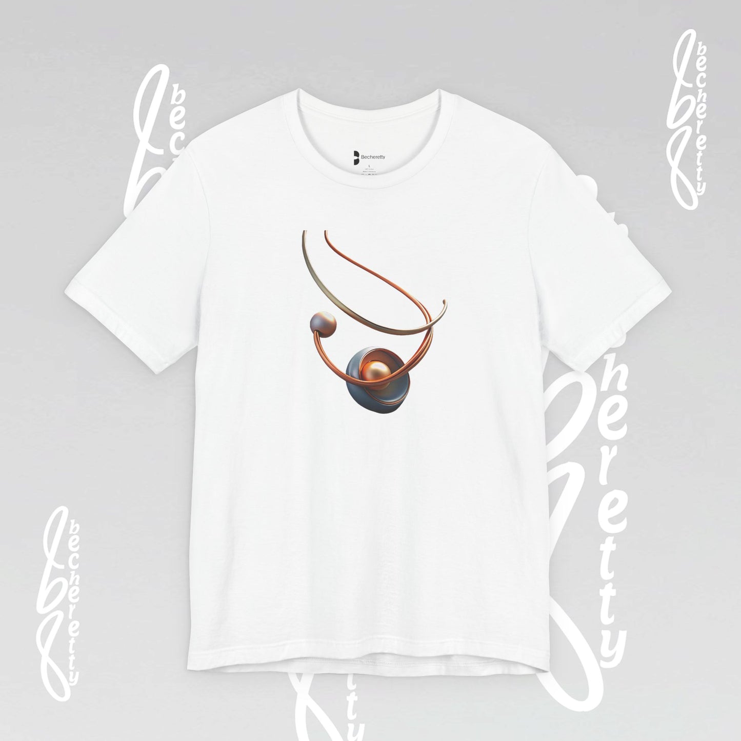 White t-shirt with a necklace graphic on a gray background
