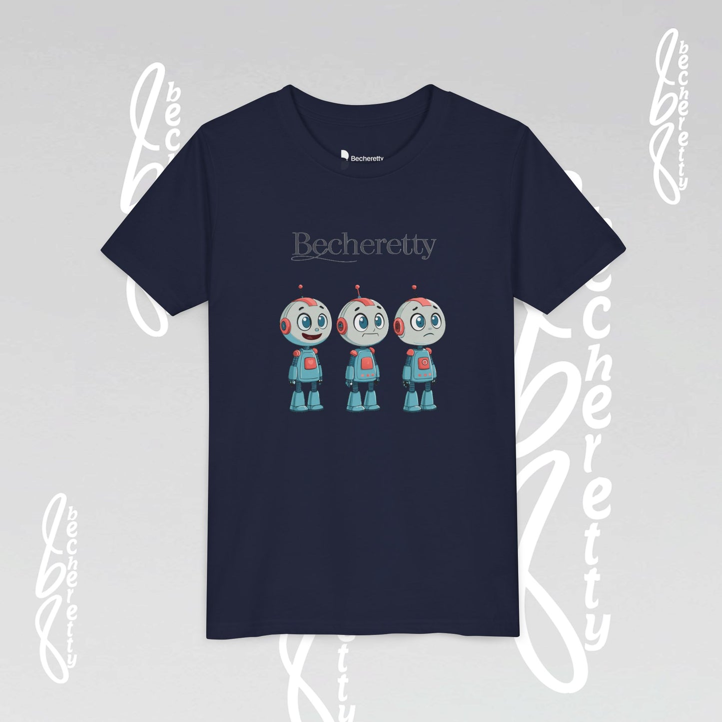 Youth T-Shirt short sleeve "Three Funny Kid Robots" Graphic Becheretty - Original gift for birthdays, casual wear