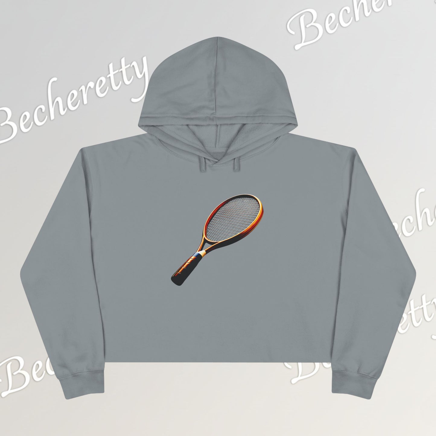 Vintage Tennis Racket "Crop Hoodie" Art Graphic Becheretty - Sporty Sweatshirt - Tennis Lover Gift, Casual Style, Tennis Apparel, Workout Hoodie