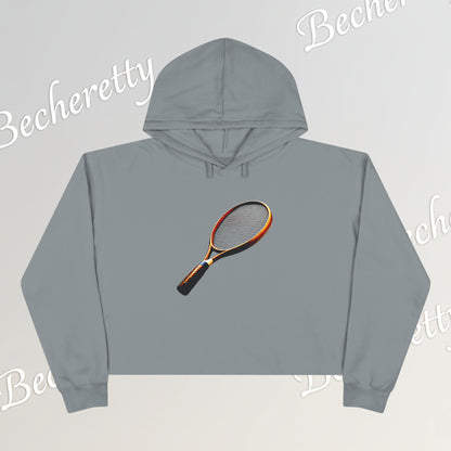 Vintage Tennis Racket "Crop Hoodie" Art Graphic Becheretty - Sporty Sweatshirt - Tennis Lover Gift, Casual Style, Tennis Apparel, Workout Hoodie