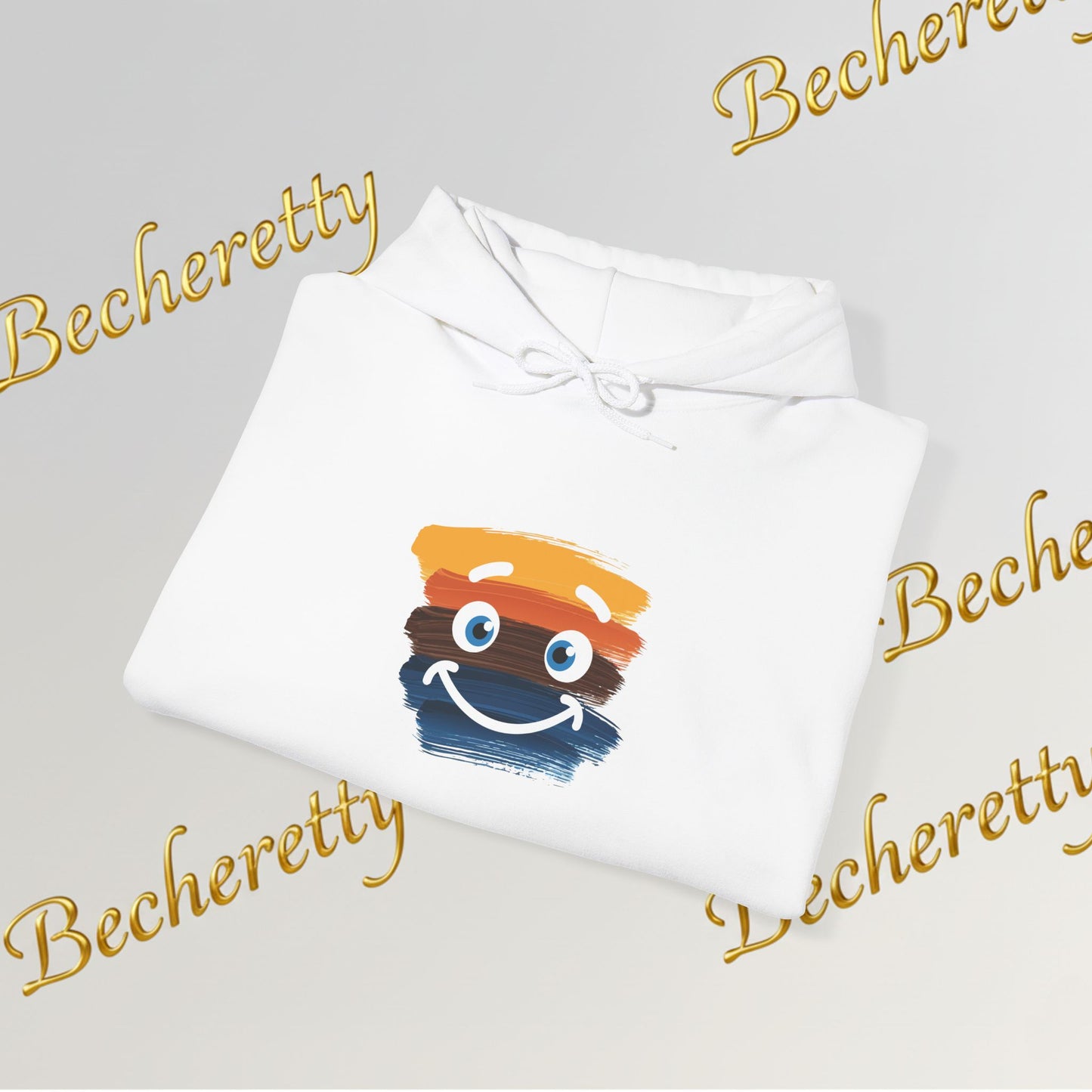 Graphic Hoodie - Smiling Sunset Brushstroke - Cute Happy Face- Art Minimalist Becheretty