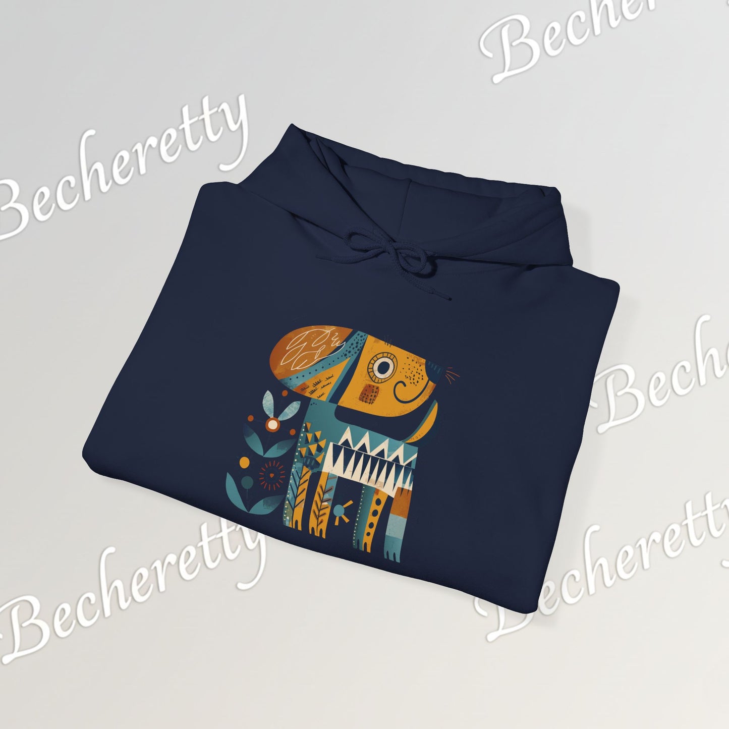 Minimalist Art Hoodie | The "Abstract Puppy" by Becheretty - A unique, stylized dog motif inspired by folk art and modern
