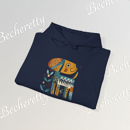 Minimalist Art Hoodie | The "Abstract Puppy" by Becheretty - A unique, stylized dog motif inspired by folk art and modern