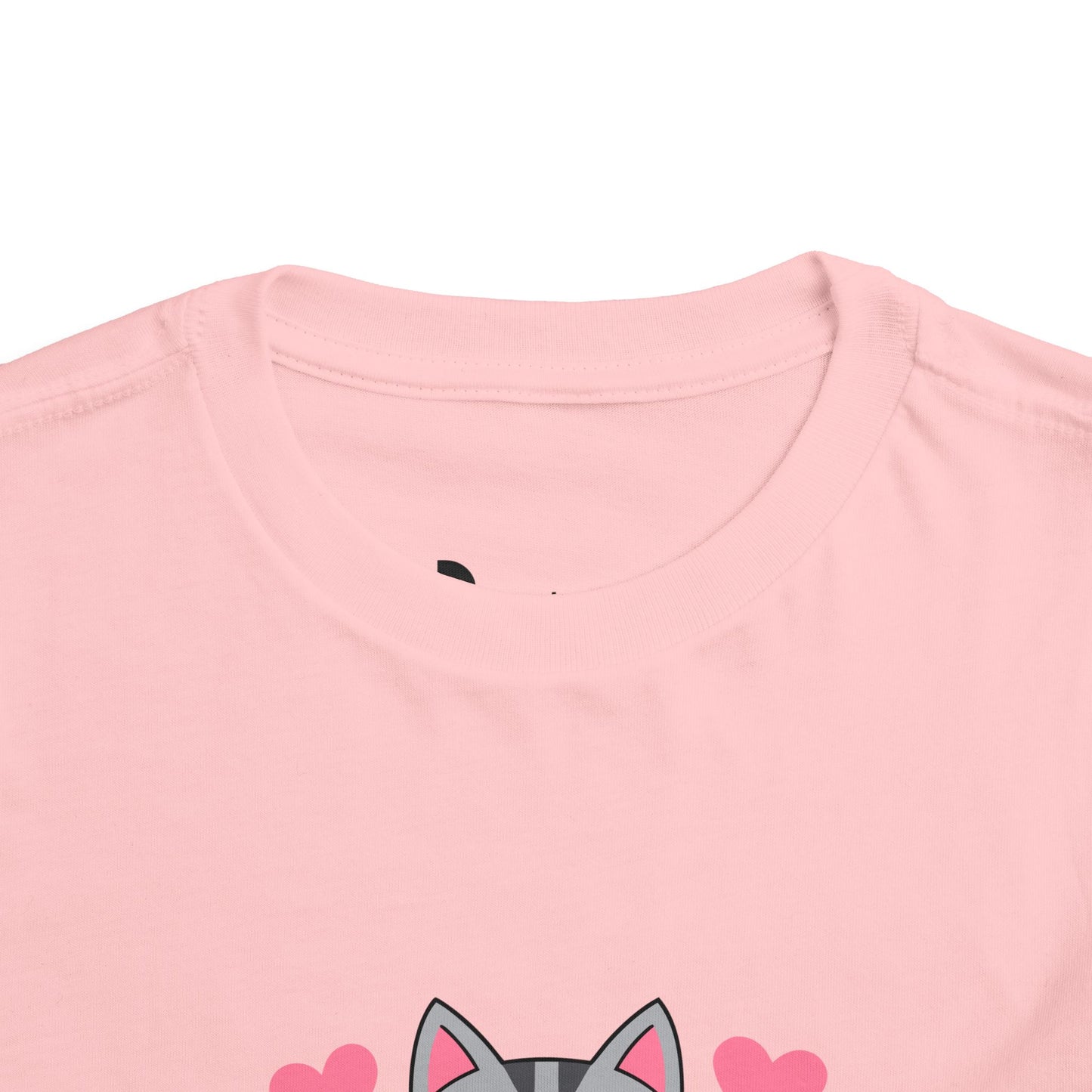 Adorable "Becheretty" Pink Bow Kitten Toddler Tee – Cute Gray Cat & Hearts Graphic T-Shirt for Girls