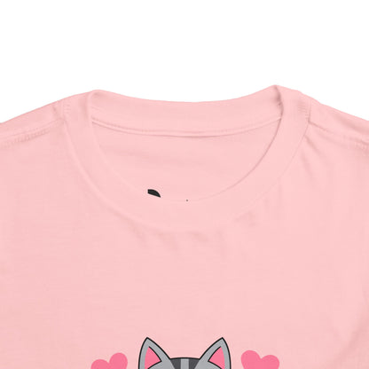 Adorable "Becheretty" Pink Bow Kitten Toddler Tee – Cute Gray Cat & Hearts Graphic T-Shirt for Girls