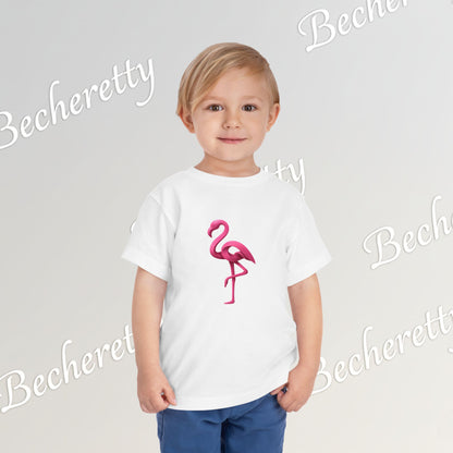 Toddler Flamingo Tee — Cute Pink Flamingo Short Sleeve T-Shirt for Kids - Art Graphic Becheretty