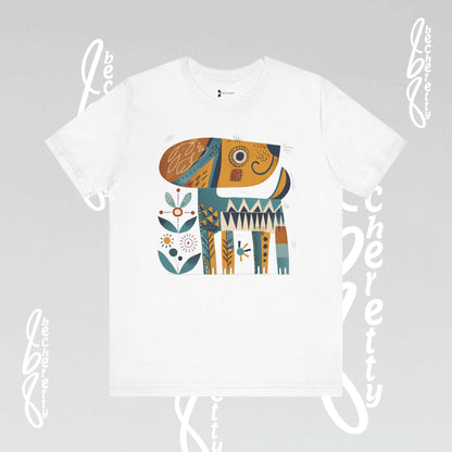 Abstract Guardian Folk Art Dog T-Shirt — Modern Canine Lover Gift