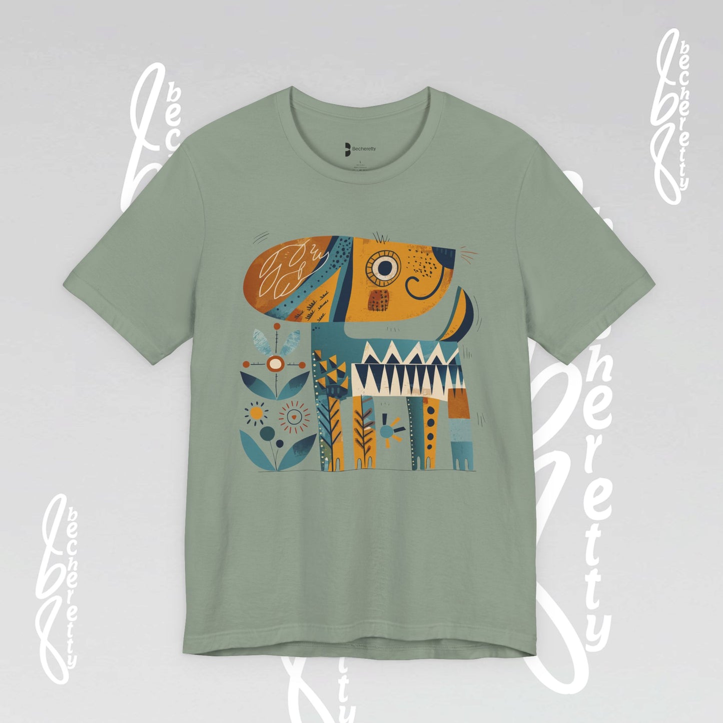 Abstract Guardian Folk Art Dog T-Shirt — Modern Canine Lover Gift