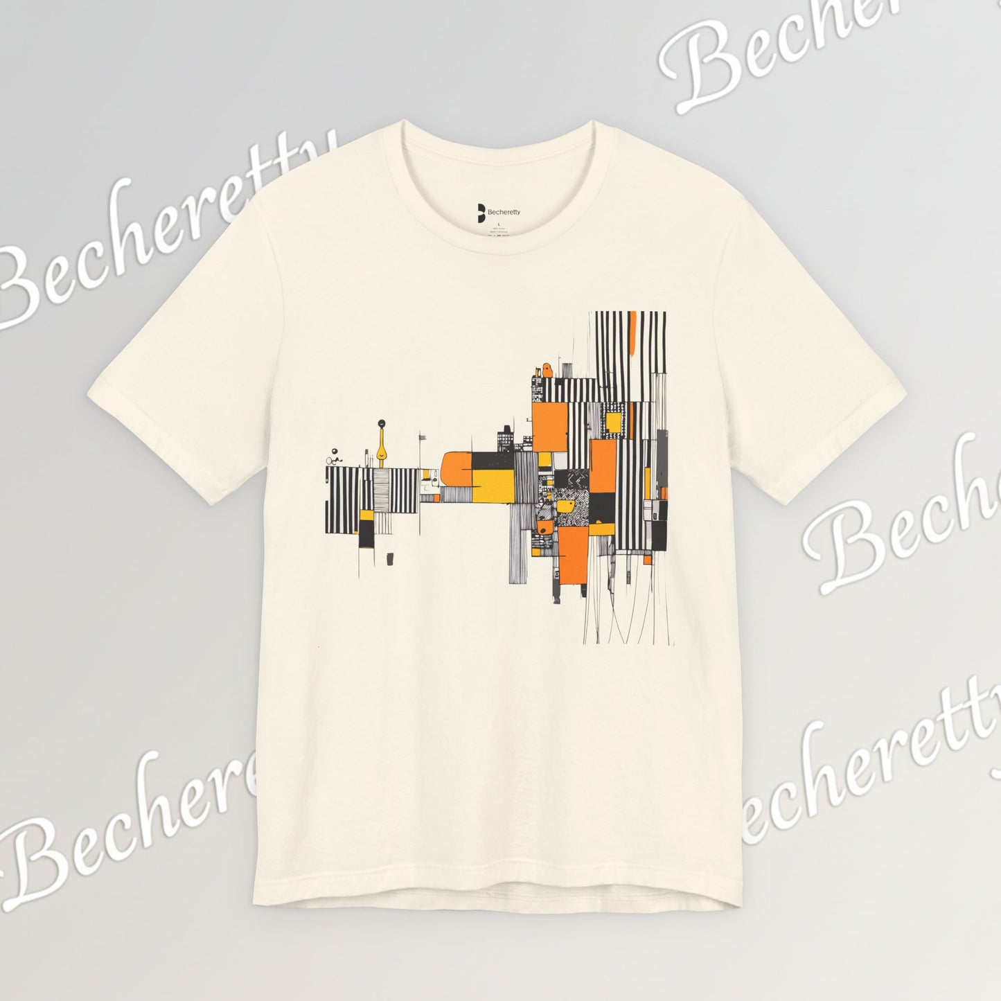 Abstract Geometric Tee - Art Graphic Becheretty - Modern Orange & Gray Cityscape Design
