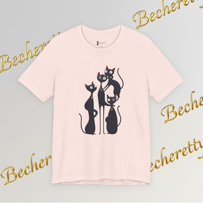 "Cat Family" Graphic T'Shirt Becheretty — Cute Black Cats Illustration - Playful design minimalist