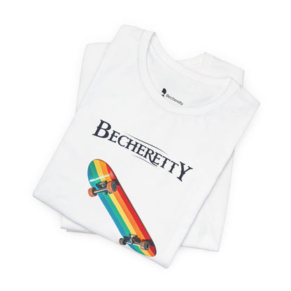 Rainbow Skateboard Tee - Becheretty design, perfect gift for skater lovers.