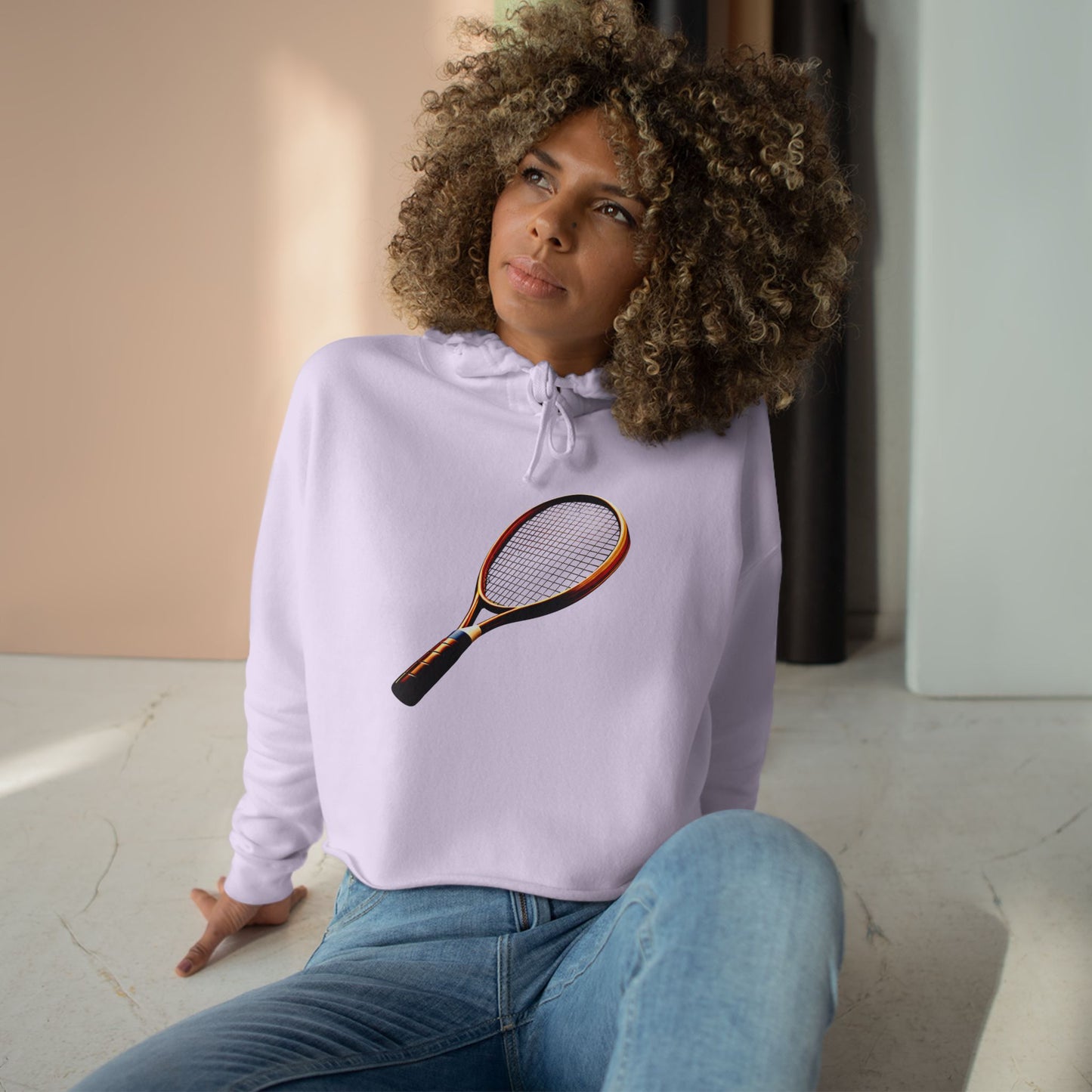 Vintage Tennis Racket "Crop Hoodie" Art Graphic Becheretty - Sporty Sweatshirt - Tennis Lover Gift, Casual Style, Tennis Apparel, Workout Hoodie