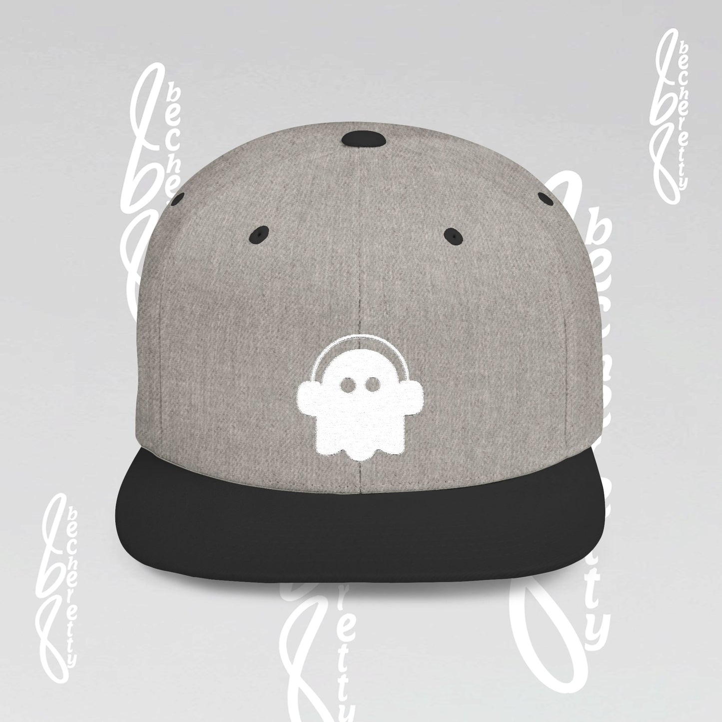 Unique Ghost Headphones Flat Bill Snapback Hat - Art Graphic Becheretty