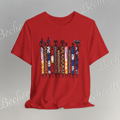 Ancestral Strides - Graphic Tee Becheretty - African tribal art style - Woven with history, worn with pride.