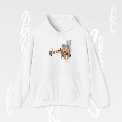 Abstract Geometric Hoodie — Modern Orange & Gray Minimalist Design - Art Graphic Becheretty