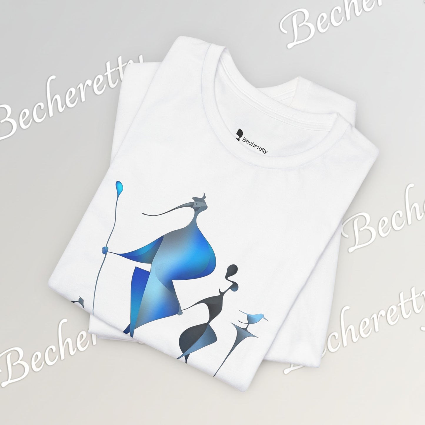 "Abstract Blue Aviary" Modern Art Graphic T-Shirt Becheretty - Unique Nature Lover Tee, Soft Cotton Fashion Top