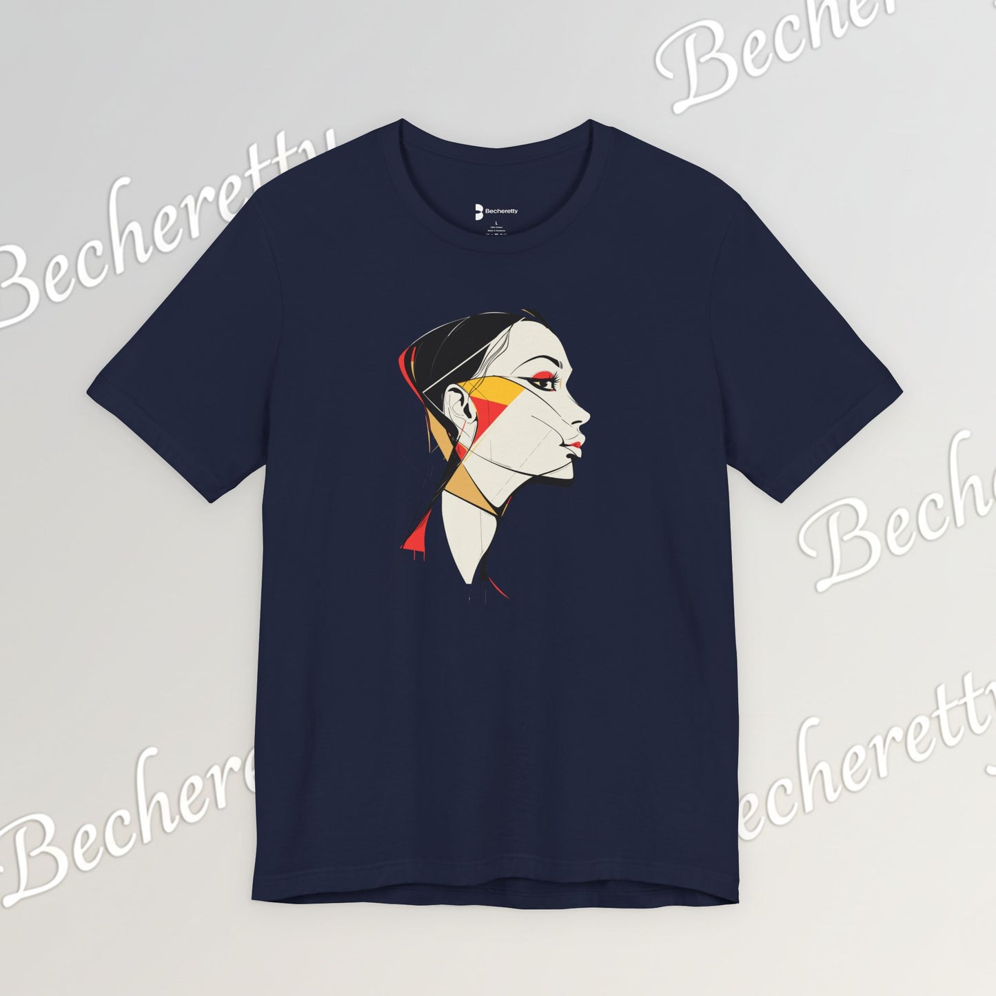 Abstract Profile Art Tee Becheretty — Minimal Geometric Woman Portrait T-Shirt