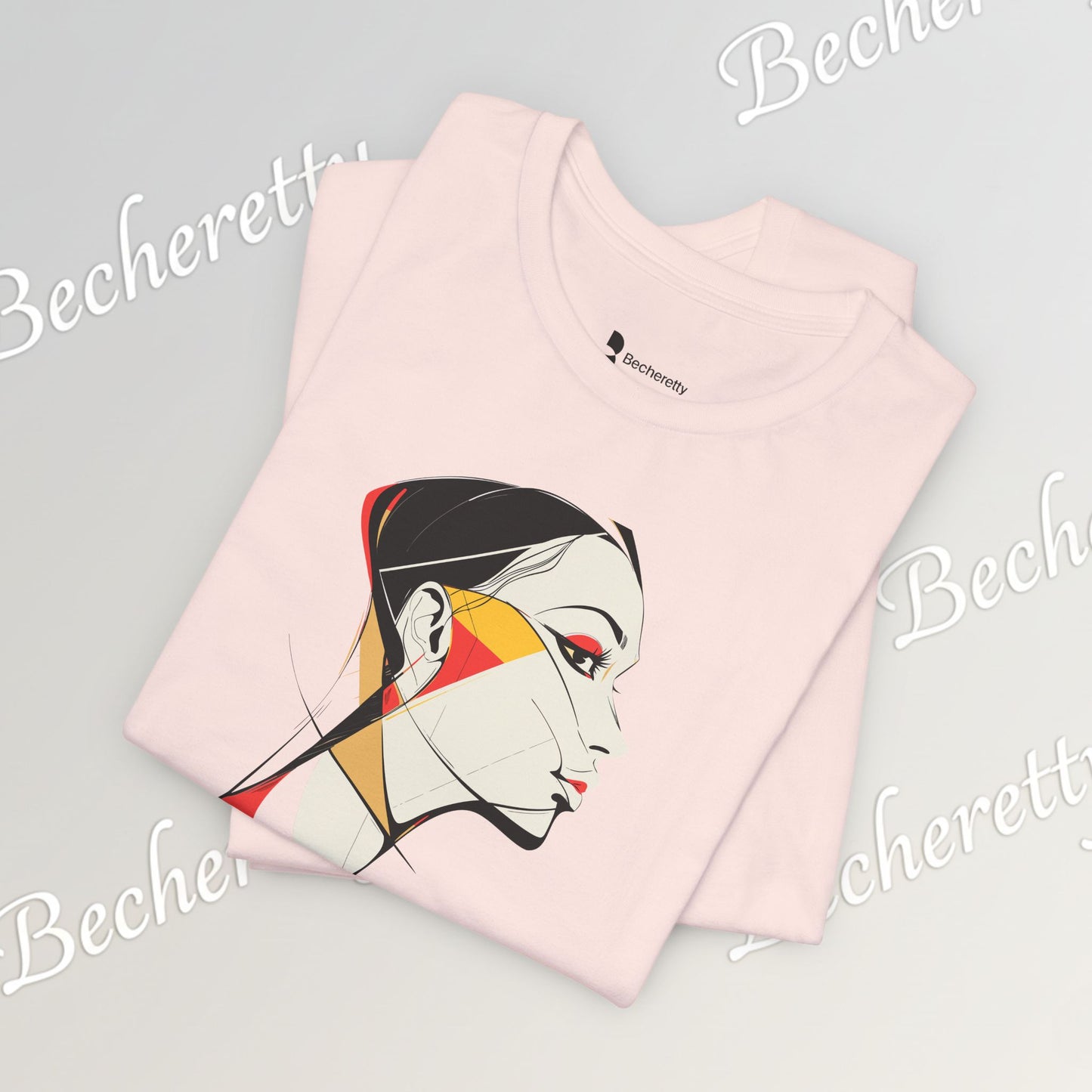 Abstract Profile Art Tee Becheretty — Minimal Geometric Woman Portrait T-Shirt