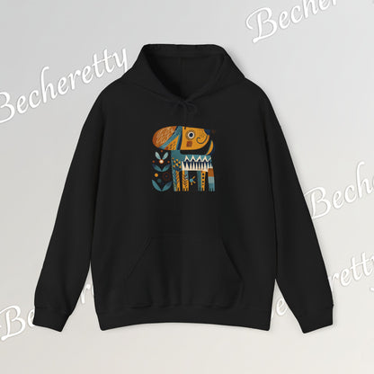 Minimalist Art Hoodie | The "Abstract Puppy" by Becheretty - A unique, stylized dog motif inspired by folk art and modern