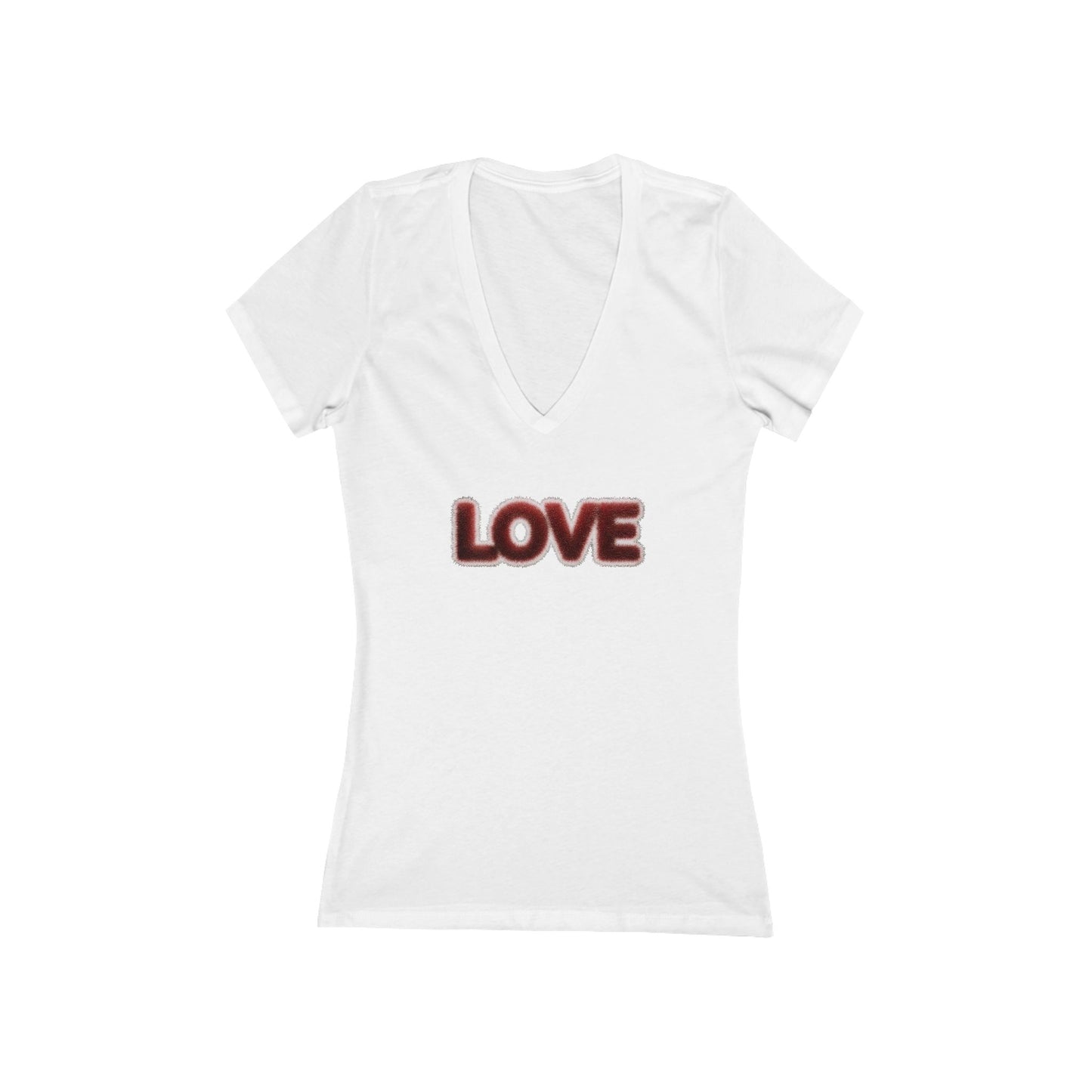 LOVE Deep V-Neck Tee — Styled as a plush, fur-covered object - Art Graphic Minimalist Becheretty