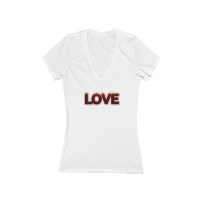 LOVE Deep V-Neck Tee — Styled as a plush, fur-covered object - Art Graphic Minimalist Becheretty