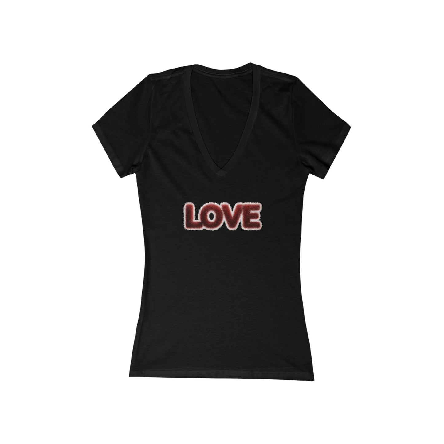 LOVE Deep V-Neck Tee — Styled as a plush, fur-covered object - Art Graphic Minimalist Becheretty
