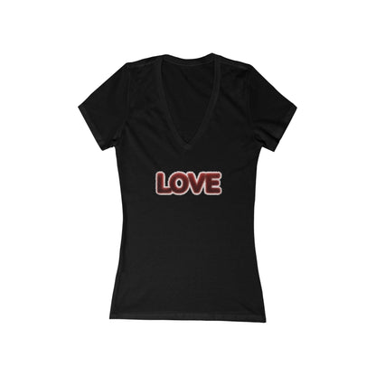 LOVE Deep V-Neck Tee — Styled as a plush, fur-covered object - Art Graphic Minimalist Becheretty
