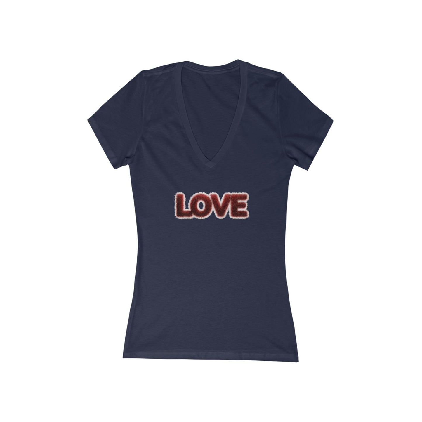 LOVE Deep V-Neck Tee — Styled as a plush, fur-covered object - Art Graphic Minimalist Becheretty