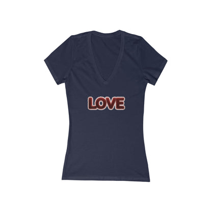 LOVE Deep V-Neck Tee — Styled as a plush, fur-covered object - Art Graphic Minimalist Becheretty