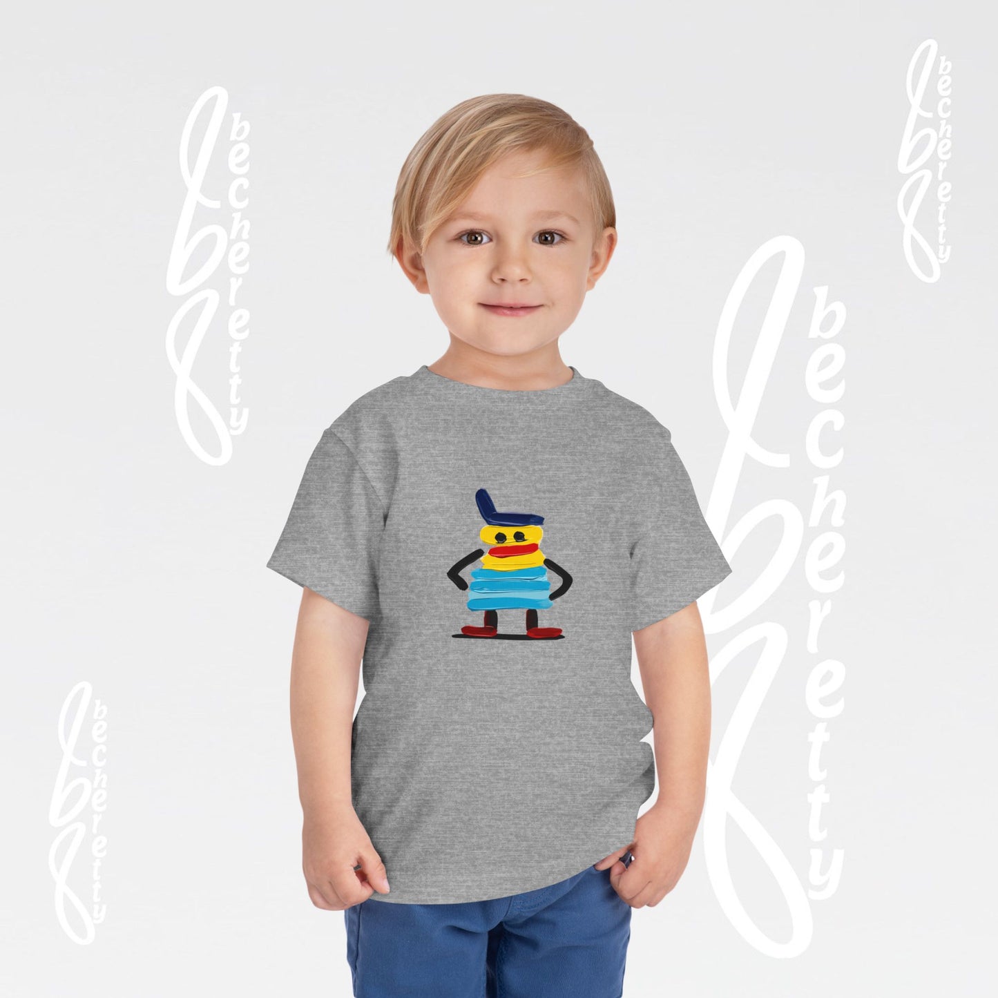 Toddler Tee – Cute Cartoon Abstract - Becheretty Minimalist Art Graphic - Colorful Playful Character T-Shirt