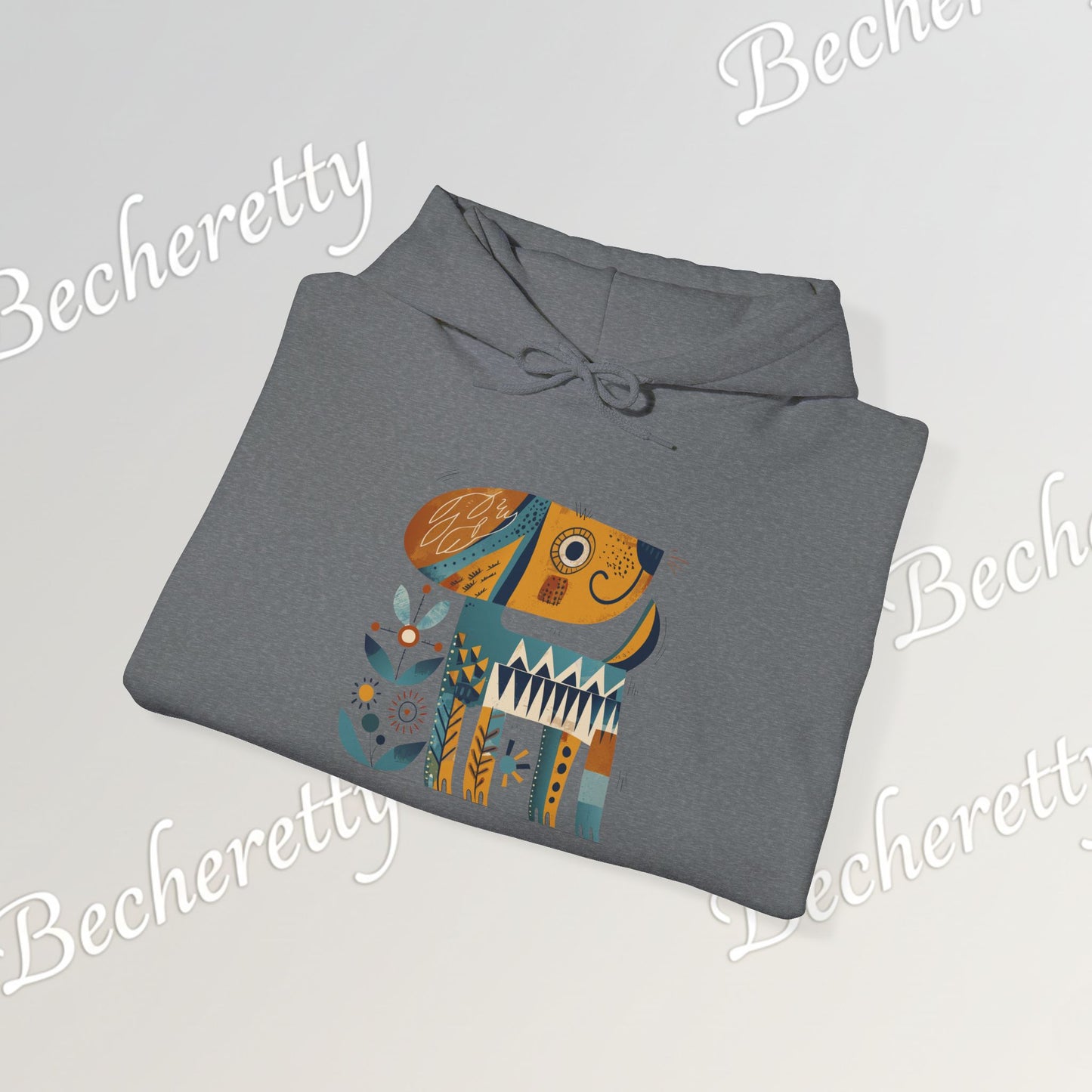 Minimalist Art Hoodie | The "Abstract Puppy" by Becheretty - A unique, stylized dog motif inspired by folk art and modern