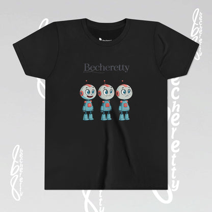Youth T-Shirt short sleeve  "Three Funny Kid Robots" Graphic Becheretty - Original gift for birthdays