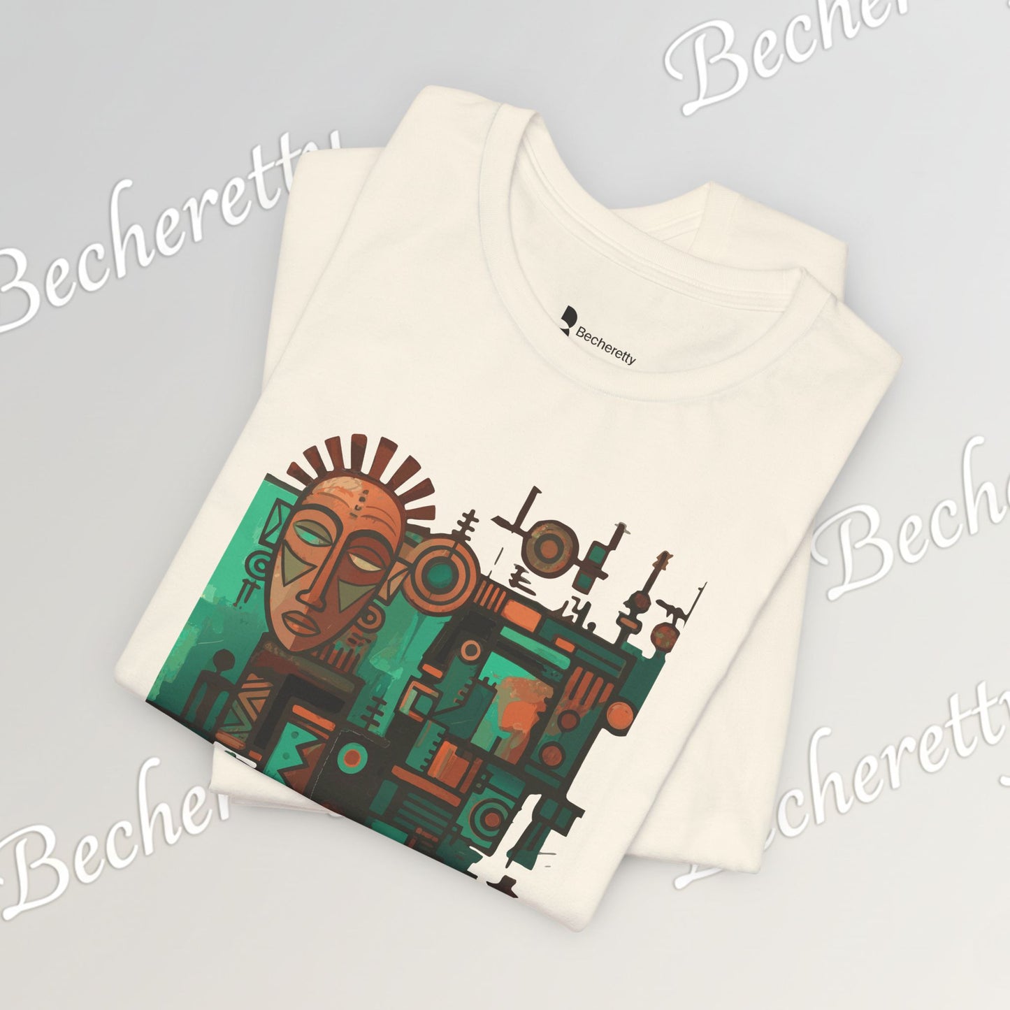 Abstract Tribal Mask Art T-Shirt — Geometric Afrocentric Graphic Becheretty