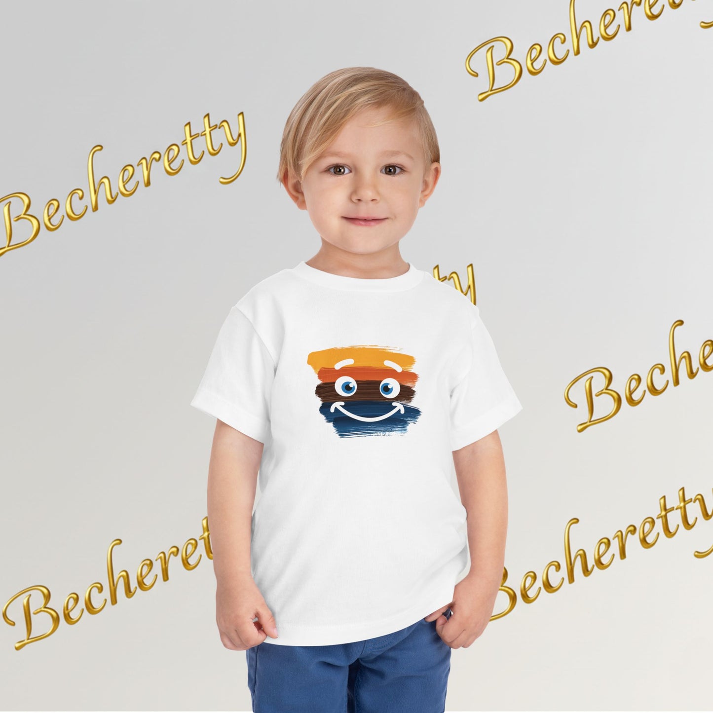 Toddler Tee Smiley Watercolor Art Graphic Minimalist Becheretty - Happy Face Kids T-Shirt
