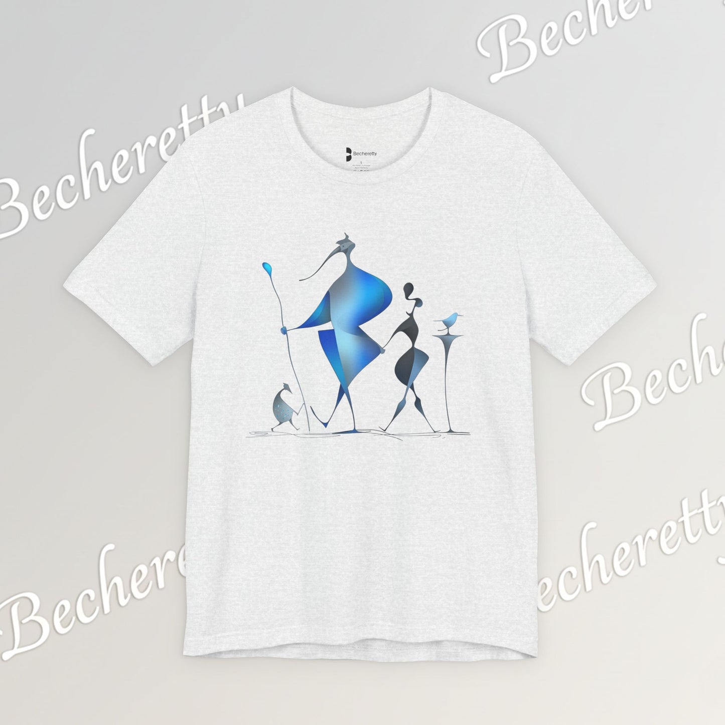 "Abstract Blue Aviary" Modern Art Graphic T-Shirt Becheretty - Unique Nature Lover Tee, Soft Cotton Fashion Top