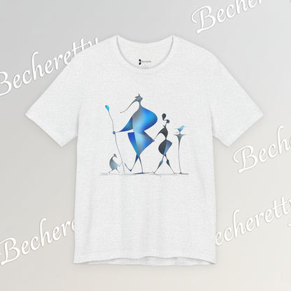 "Abstract Blue Aviary" Modern Art Graphic T-Shirt Becheretty - Unique Nature Lover Tee, Soft Cotton Fashion Top