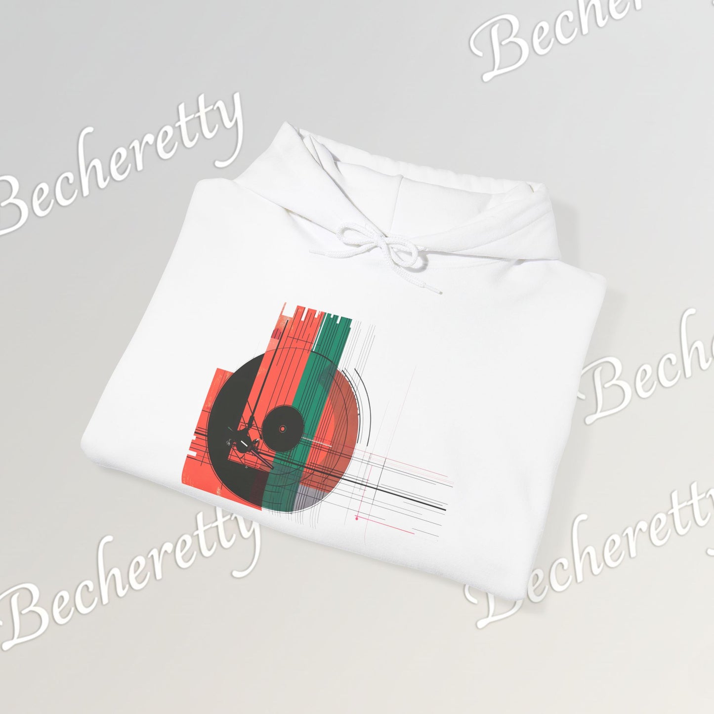 The Vinyl Echo "DJ" Hoodie - Art Graphic Becheretty - The classic vinyl record through a lens of modern geometry