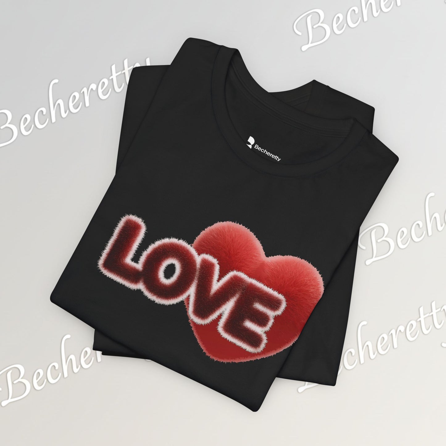 "LOVE" Plush Covered in Fur Graphic Tee - Art Minimalist Becheretty - Valentine T-Shirt - Casual Wear