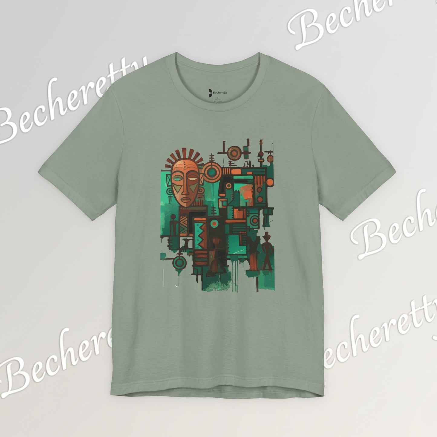 Abstract Tribal Mask Art T-Shirt — Geometric Afrocentric Graphic Becheretty